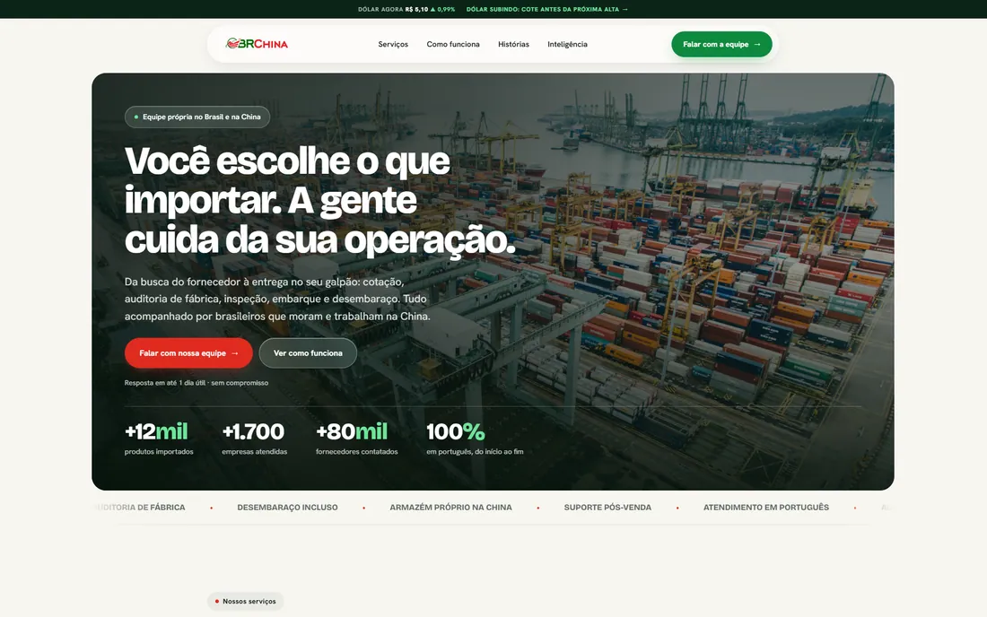 Site da BRChina, de importação direta da China, aberto em um notebook