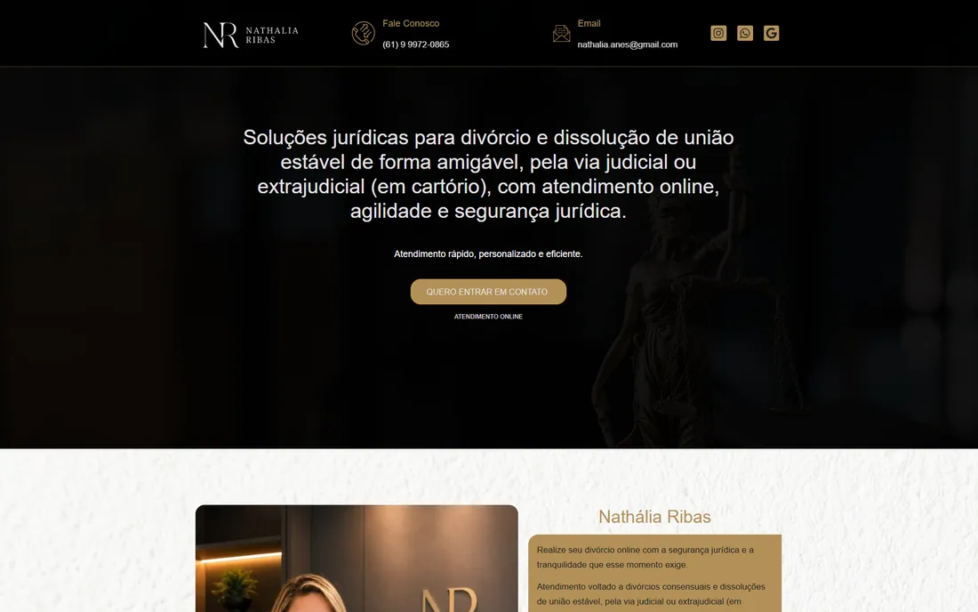 Site da advogada Nathália Ribas aberto em um notebook
