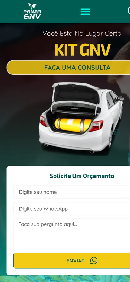 O site da Panza GNV na tela de um celular