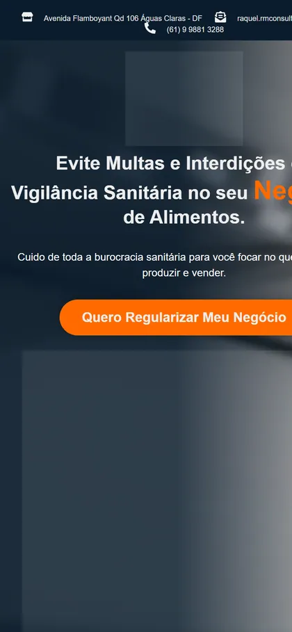 O site da RM Consultoria de Alimentos na tela de um celular